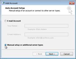 Select Manual setup or additional server types, click Next